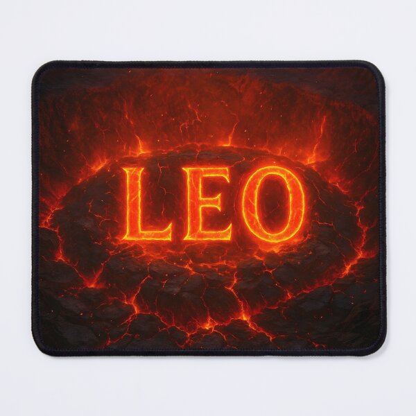 Item preview, LEO Lava Crater Name – Erupting Volcano Fire Typography designed and sold by VoidBloom Studio.
