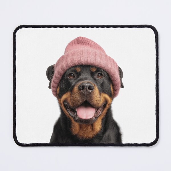 Item preview, Cozy Rottweiler dog Wearing Pink Winter Hat Trendy Animal Fashion Artwork designed and sold by LazyOwlStore.