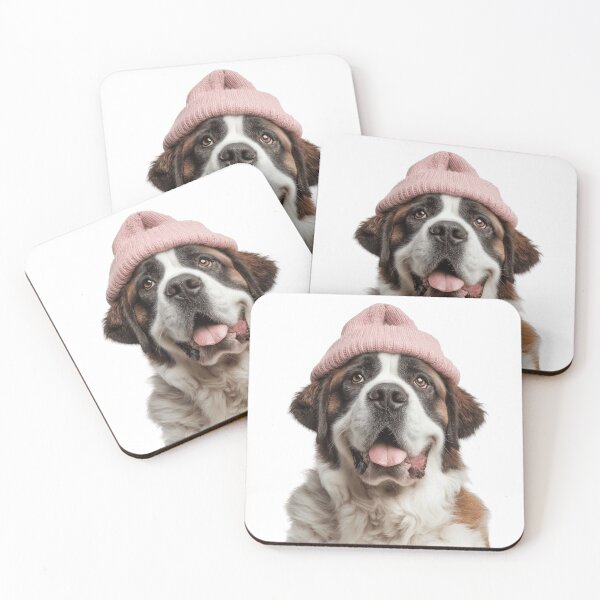 Item preview, Cozy Saint Bernard dog Wearing Pink Winter Hat Trendy Animal Fashion Artwork designed and sold by LazyOwlStore.