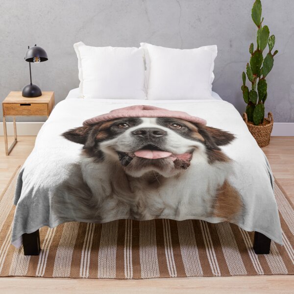 Item preview, Cozy Saint Bernard dog Wearing Pink Winter Hat Trendy Animal Fashion Artwork designed and sold by LazyOwlStore.