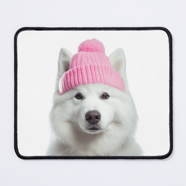 Item preview, Cozy Samoyed dog Wearing Pink Winter Hat Trendy Animal Fashion Artwork designed and sold by LazyOwlStore.