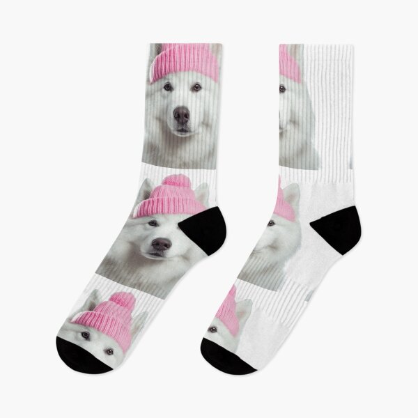 Item preview, Cozy Samoyed dog Wearing Pink Winter Hat Trendy Animal Fashion Artwork designed and sold by LazyOwlStore.