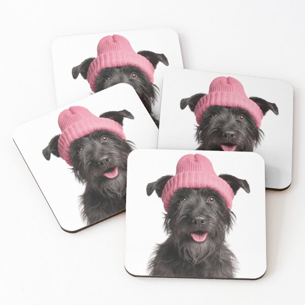 Item preview, Cozy Scottish Terrier dog Wearing Pink Winter Hat Trendy Animal Fashion Artwork designed and sold by LazyOwlStore.
