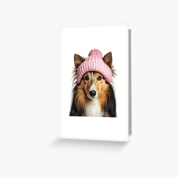 Item preview, Cozy Shetland Sheepdog Wearing Pink Winter Hat Trendy Animal Fashion Artwork designed and sold by LazyOwlStore.