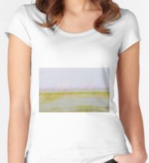 Pink and green hues nature abstract of pink flamingos in wetland Namibia. Women's Fitted Scoop T-Shirt