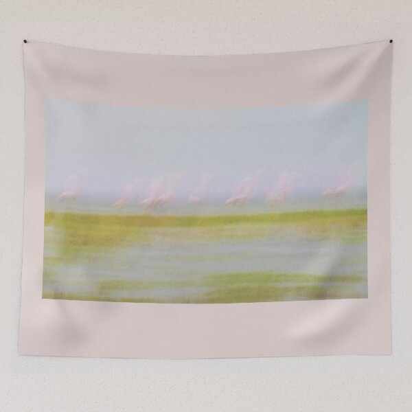 Item preview, Pink and green hues nature abstract of pink flamingos in wetland Namibia. designed and sold by Brian Scantlebury.