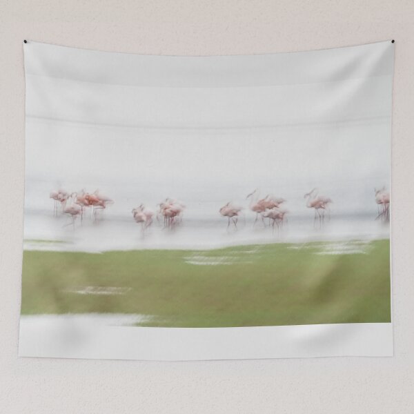 Item preview, Pink and green hues nature abstract of pink flamingos in wetland Namibia. designed and sold by Brian Scantlebury.