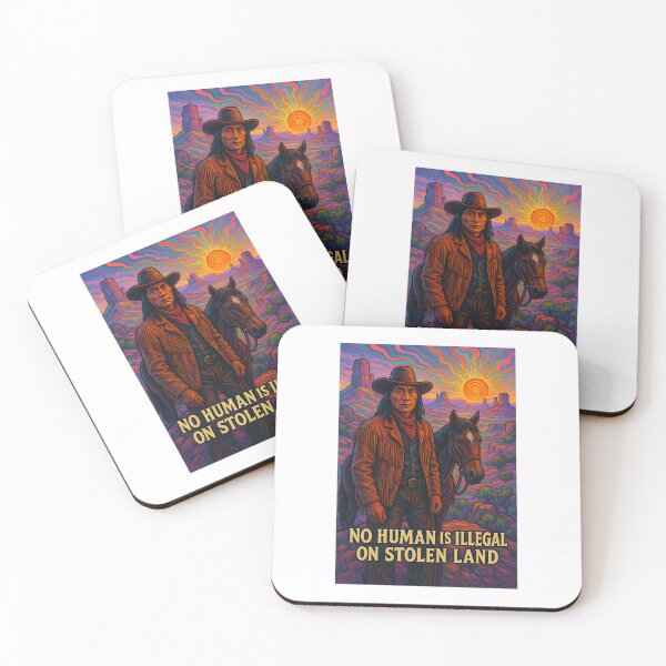 Item preview, No Human Is Illegal On Stolen Land Sticker, Psychedelic sky, Indigenous People  designed and sold by dahbeedarroz.