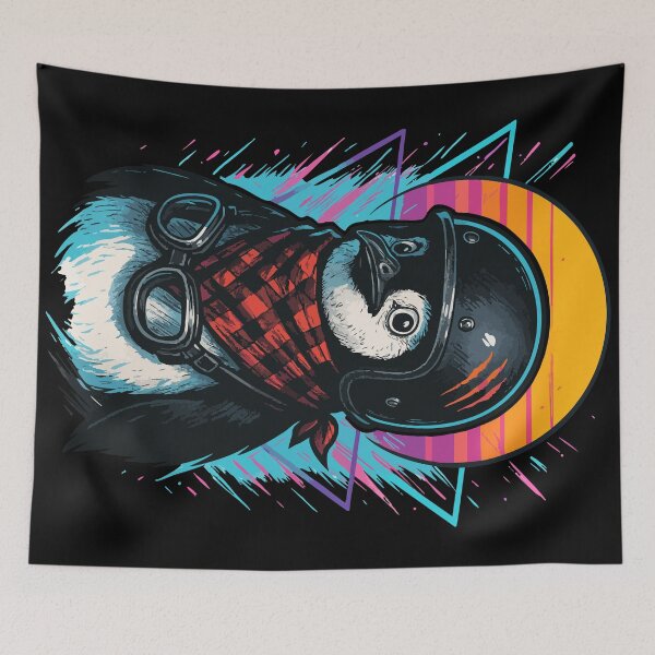 Item preview, Biker Penguin Helmet Retro designed and sold by TomFrontierArt.