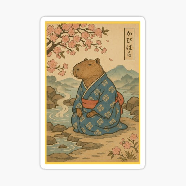 Item preview, Capybara in a Kimono – Tranquil Ukiyo-e Hot Spring Art designed and sold by KMChronicles.