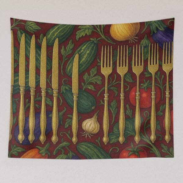 Item preview, Golden cutlery on a table designed and sold by Sigtrix.