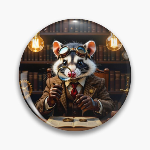 Item preview, Steampunk Opossum Professor – Vintage Invention Scene designed and sold by EmeraldeaArt.