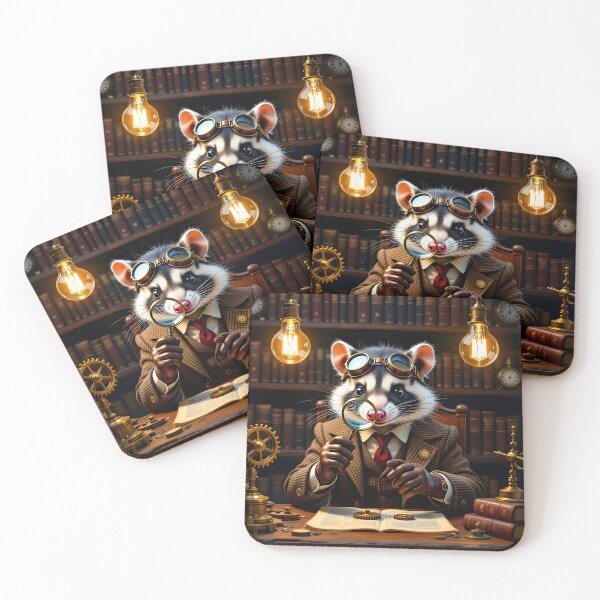 Item preview, Steampunk Opossum Professor – Vintage Invention Scene designed and sold by EmeraldeaArt.