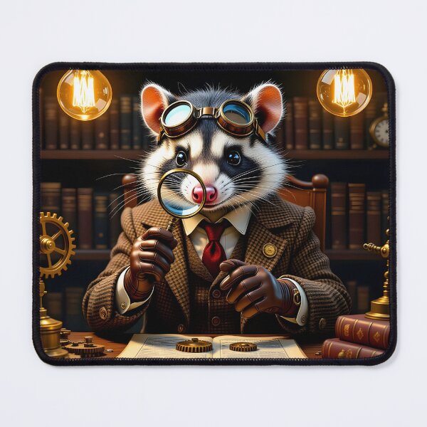 Item preview, Steampunk Opossum Professor – Vintage Invention Scene designed and sold by EmeraldeaArt.