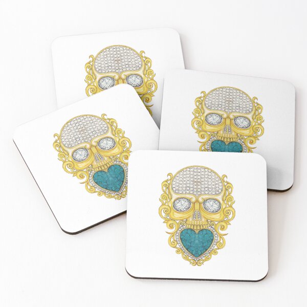Item preview, Gold skull witn turquoise diamond and vintage art. designed and sold by Jiwsurreal.