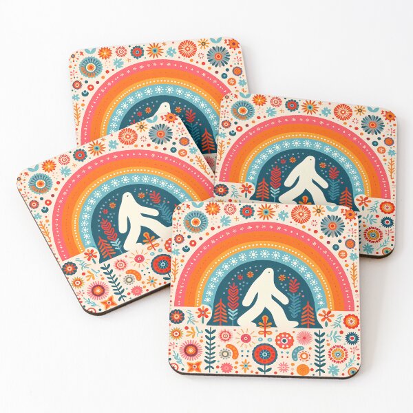 Item preview, Cute Yeti Exploring a Colourful Floral Forest - Scandinavian Folk Art by heidiannemorris © designed and sold by FOLK ART FUSION by heidiannemorris.