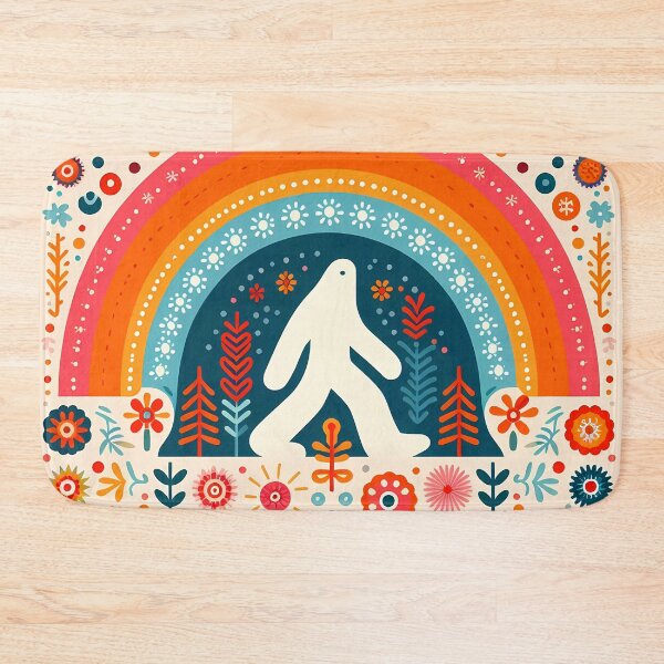Item preview, Cute Yeti Exploring a Colourful Floral Forest - Scandinavian Folk Art by heidiannemorris © designed and sold by FOLK ART FUSION by heidiannemorris.