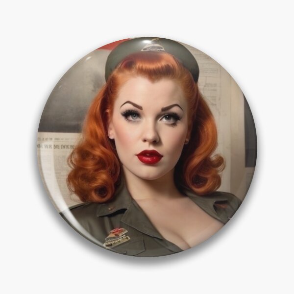Item preview, 1940s Vintage Pin-Up Redhead Army Cadet designed and sold by MissSaylor.