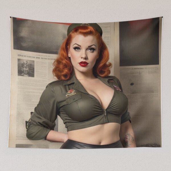 Item preview, 1940s Vintage Pin-Up Redhead Army Cadet designed and sold by MissSaylor.