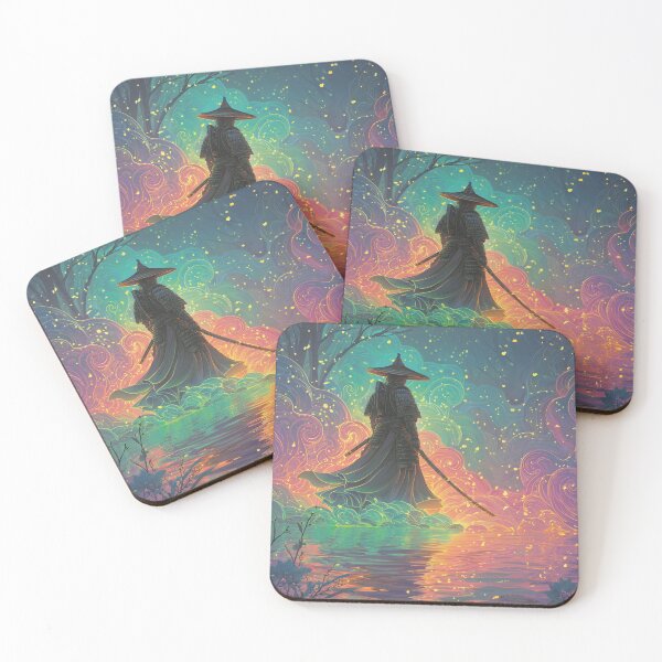 Item preview, Mystical Samurai in Neon Twilight Fantasy Landscape designed and sold by Aleryaa.
