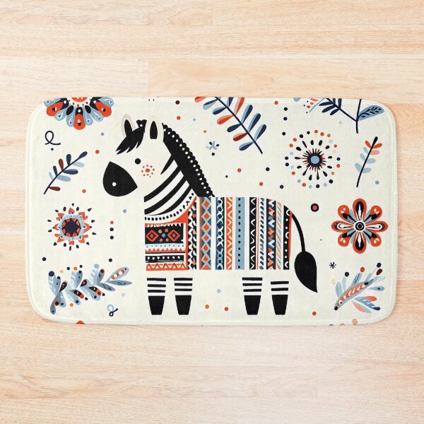 Item preview, Cute Zebra Surrounded by Folk Art Blooms - Scandinavian Folk Art by heidiannemorris © designed and sold by FOLK ART FUSION by heidiannemorris.