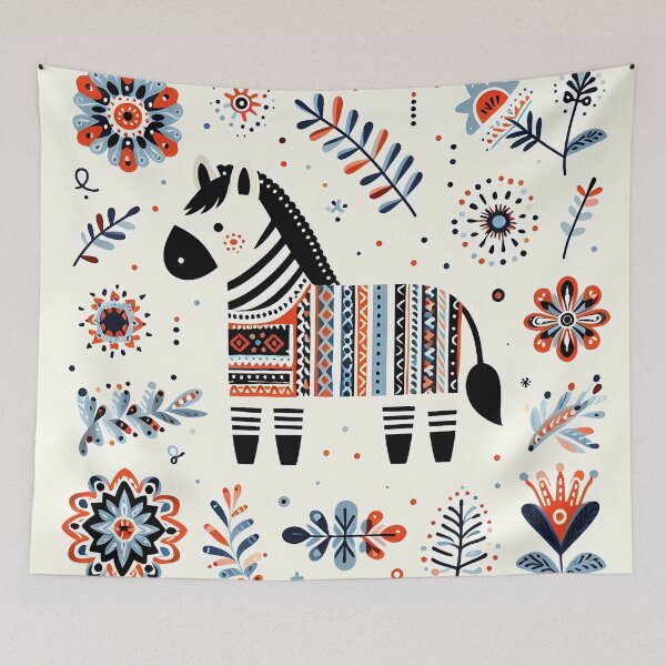 Item preview, Cute Zebra Surrounded by Folk Art Blooms - Scandinavian Folk Art by heidiannemorris © designed and sold by FOLK ART FUSION by heidiannemorris.