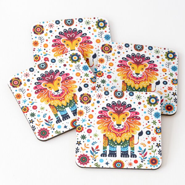 Item preview, Regal Lion Adorned with Colourful Folk Art Patterns - Scandinavian Folk Art by heidiannemorris © designed and sold by FOLK ART FUSION by heidiannemorris.