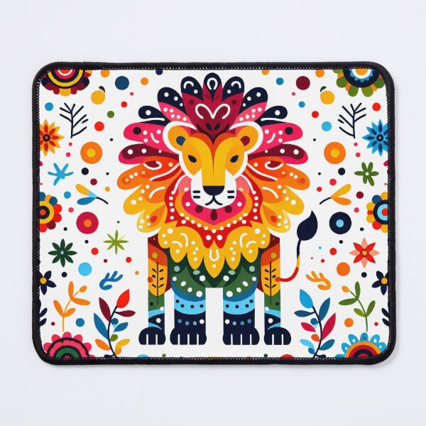 Item preview, Regal Lion Adorned with Colourful Folk Art Patterns - Scandinavian Folk Art by heidiannemorris © designed and sold by FOLK ART FUSION.