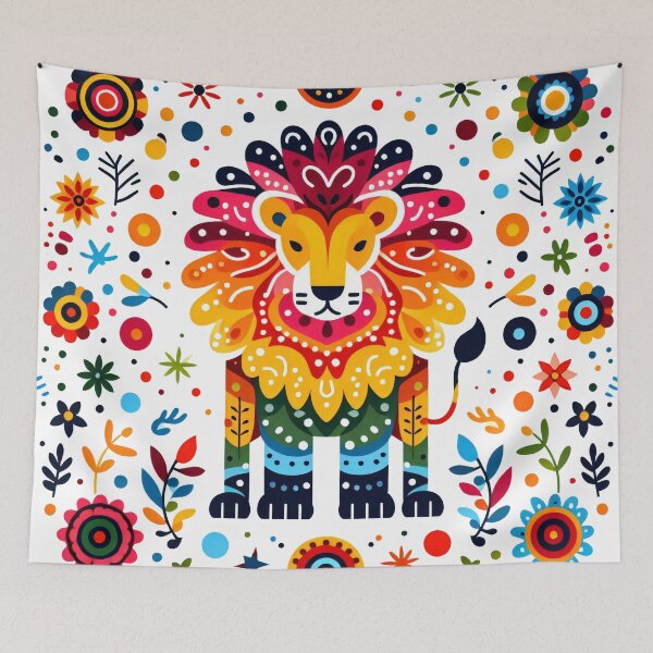 Item preview, Regal Lion Adorned with Colourful Folk Art Patterns - Scandinavian Folk Art by heidiannemorris © designed and sold by FOLK ART FUSION by heidiannemorris.