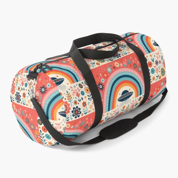 Item preview, Whimsical UFO Flying Over a Folk Art Rainbow Garden - Scandinavian Folk Art by heidiannemorris © designed and sold by FOLK ART FUSION by heidiannemorris.