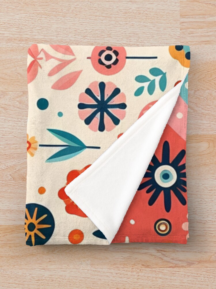 Thumbnail 3 of 6, Throw Blanket, Whimsical UFO Flying Over a Folk Art Rainbow Garden - Scandinavian Folk Art by heidiannemorris © designed and sold by heidiannemorris.