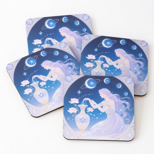 Item preview, Aquarius Zodiac Art Nouveau | Mystical Feminine Water Bearer with Celestial Stars & Lotus designed and sold by  Ojo de Lilith.