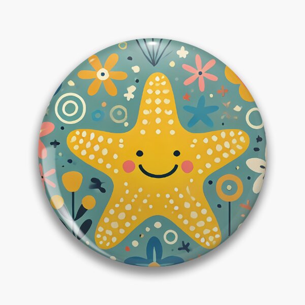 Item preview, Smiling Yellow Starfish Among Colourful Folk Art Sea Flowers - Scandinavian Folk Art by heidiannemorris © designed and sold by FOLK ART FUSION by heidiannemorris.