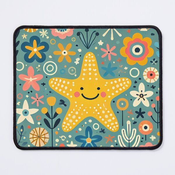 Item preview, Smiling Yellow Starfish Among Colourful Folk Art Sea Flowers - Scandinavian Folk Art by heidiannemorris © designed and sold by FOLK ART FUSION by heidiannemorris.