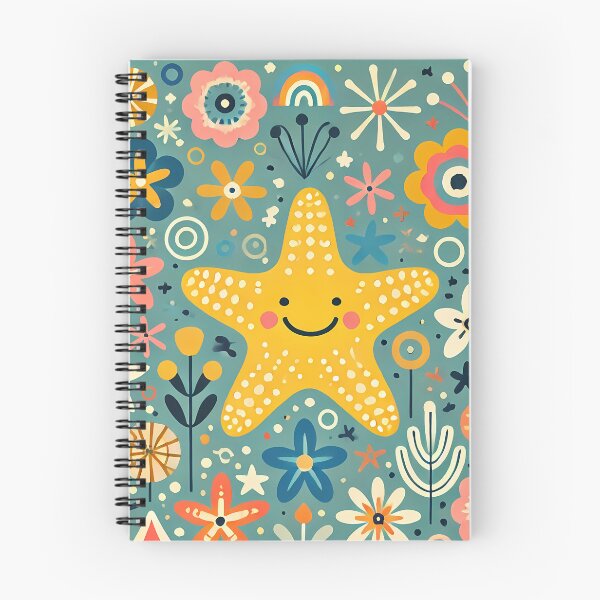 Item preview, Smiling Yellow Starfish Among Colourful Folk Art Sea Flowers - Scandinavian Folk Art by heidiannemorris © designed and sold by FOLK ART FUSION by heidiannemorris.
