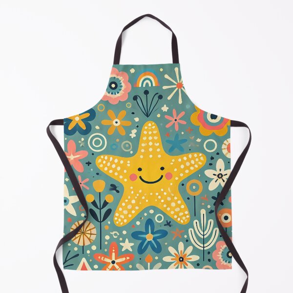 Item preview, Smiling Yellow Starfish Among Colourful Folk Art Sea Flowers - Scandinavian Folk Art by heidiannemorris © designed and sold by FOLK ART FUSION by heidiannemorris.