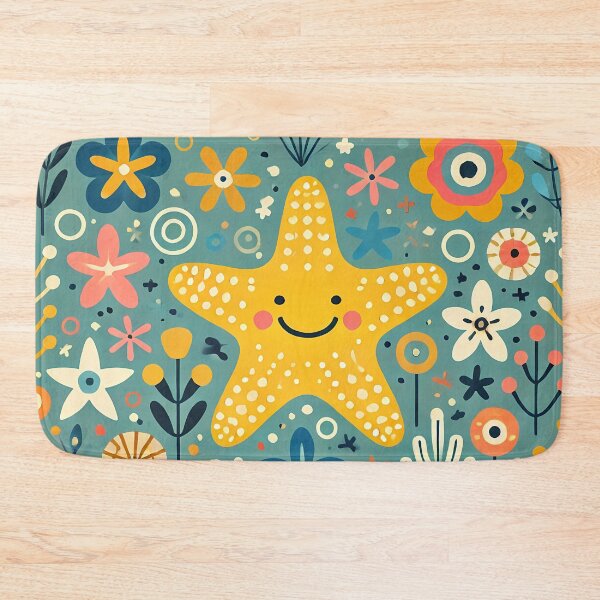 Item preview, Smiling Yellow Starfish Among Colourful Folk Art Sea Flowers - Scandinavian Folk Art by heidiannemorris © designed and sold by FOLK ART FUSION by heidiannemorris.