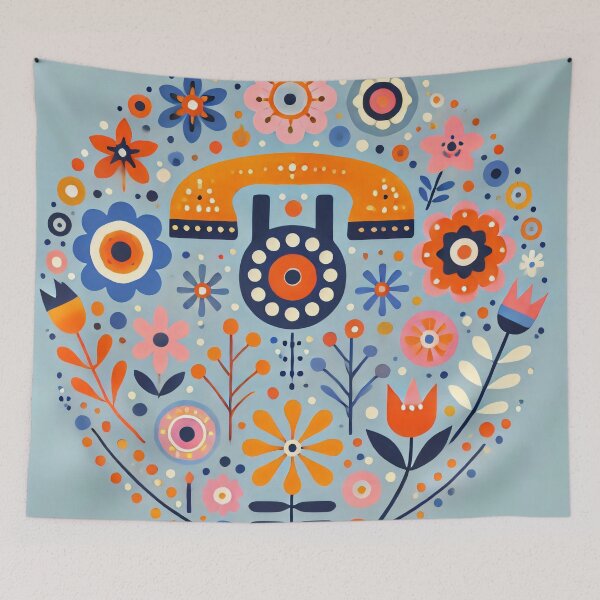 Item preview, Retro Telephone Adorned with Colourful Folk Art Flowers - Scandinavian Folk Art by heidiannemorris © designed and sold by FOLK ART FUSION by heidiannemorris.