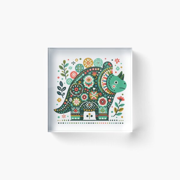Aperçu de l'œuvre Tricératops mignon recouvert de motifs d'art populaire - Art populaire scandinave par heidiannemorris © créée et vendue par FOLK ART FUSION by heidiannemorris.