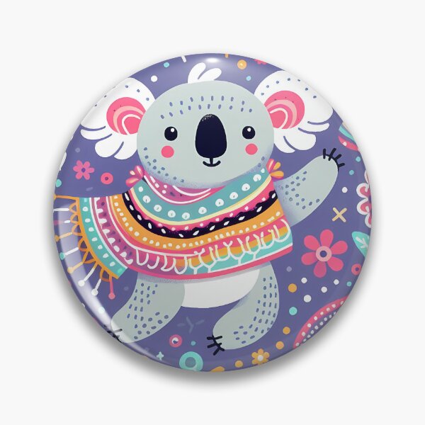 Item preview, Cute Koala Waving Hello with a Colourful Folk Art Shawl - Scandinavian Folk Art by heidiannemorris © designed and sold by FOLK ART FUSION by heidiannemorris.