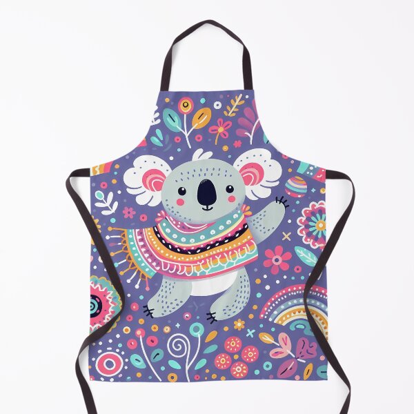 Item preview, Cute Koala Waving Hello with a Colourful Folk Art Shawl - Scandinavian Folk Art by heidiannemorris © designed and sold by FOLK ART FUSION by heidiannemorris.