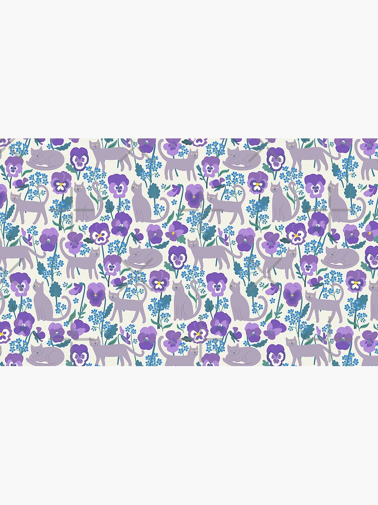 Thumbnail 4 of 4, Coffee Mug, Pansies, cats and forget-me-nots - cute cat pattern on white by Cecca Designs designed and sold by Cecca-Designs.