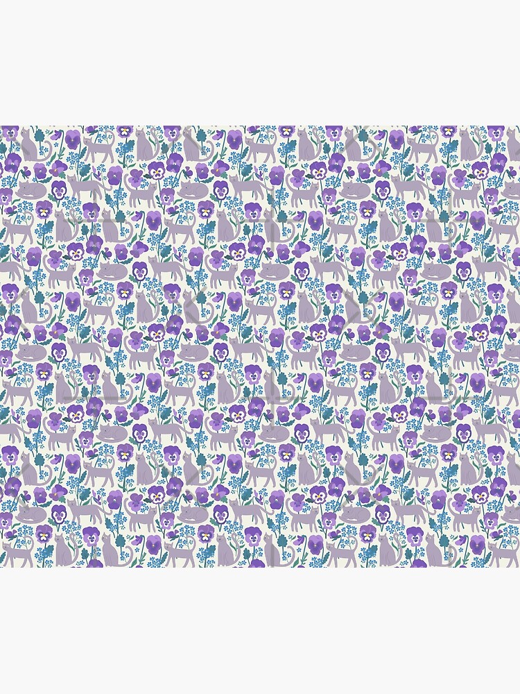 Thumbnail 5 of 5, Shower Curtain, Pansies, cats and forget-me-nots - cute cat pattern on white by Cecca Designs designed and sold by Cecca-Designs.