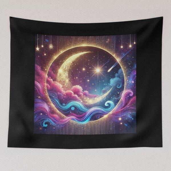Item preview, celestial-themed artwork featuring a glowing crescent moon designed and sold by OandSDesigns23.