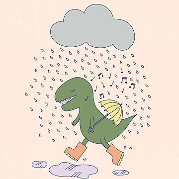 Artwork thumbnail, Dinosaur Singing in the rain - cute Dino illustration by Cecca Designs by Cecca-Designs