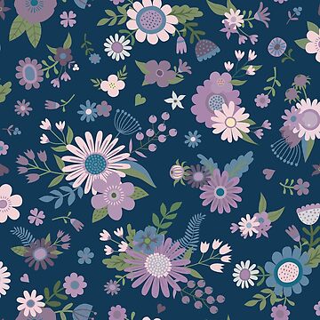 Artwork thumbnail, Pretty Spring bouquets - pink and mauve pattern on navy by Cecca Designs by Cecca-Designs