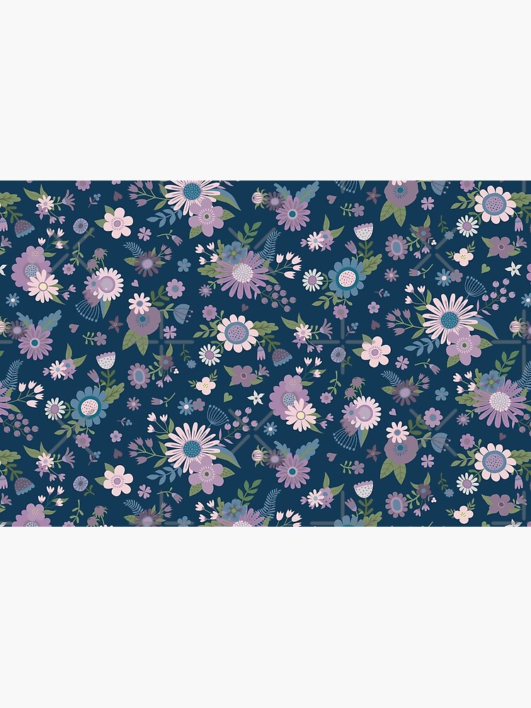 Thumbnail 2 of 2, Laptop Sleeve, Pretty Spring bouquets - pink and mauve pattern on navy by Cecca Designs designed and sold by Cecca-Designs.