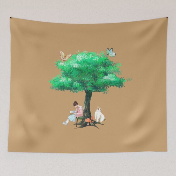 Item preview, Whimsical Nature Storybook Illustration , Reading Under the Whispering Tree . designed and sold by  StickAndStyle .