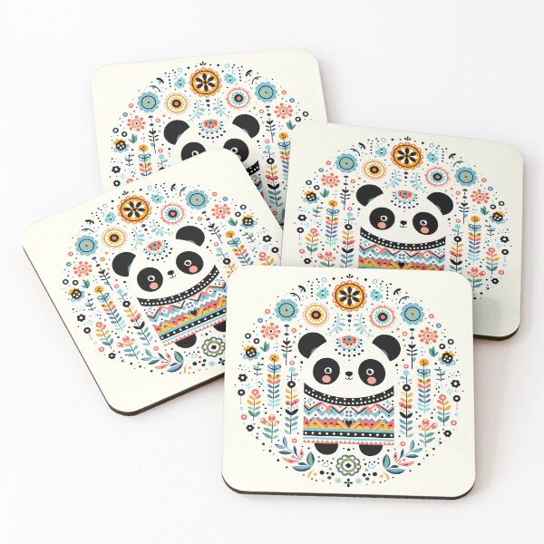 Item preview, Adorable Panda Bear Surrounded by Folk Art Botanicals - Scandinavian Folk Art by heidiannemorris © designed and sold by FOLK ART FUSION by heidiannemorris.