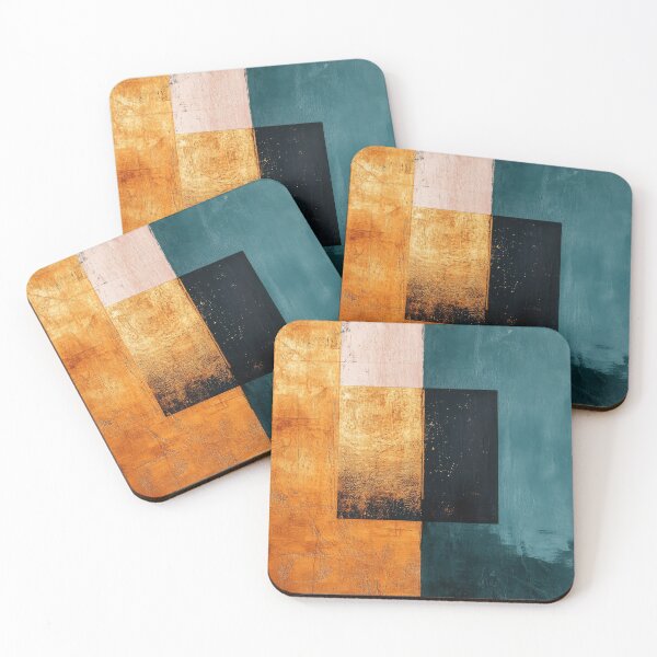 Item preview, Modern art in orange & turquoise with gold foil designed and sold by ArtHouseNiklas.